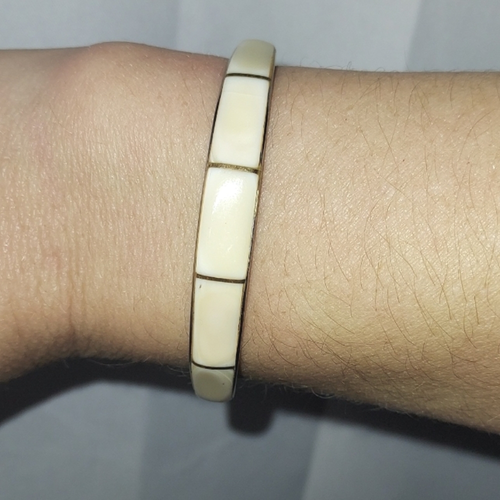COPY - Enamel bone look adjustable silver look cuff